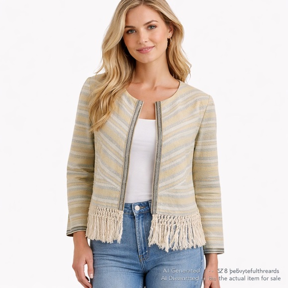ESQUALO Jackets & Blazers - EsQualo 8 Boho Fringe Jacket Yellow Blue Euro Chic Spring Blazer